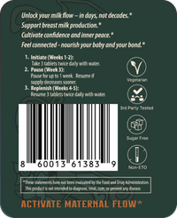 Flow label — directions, barcode and badges